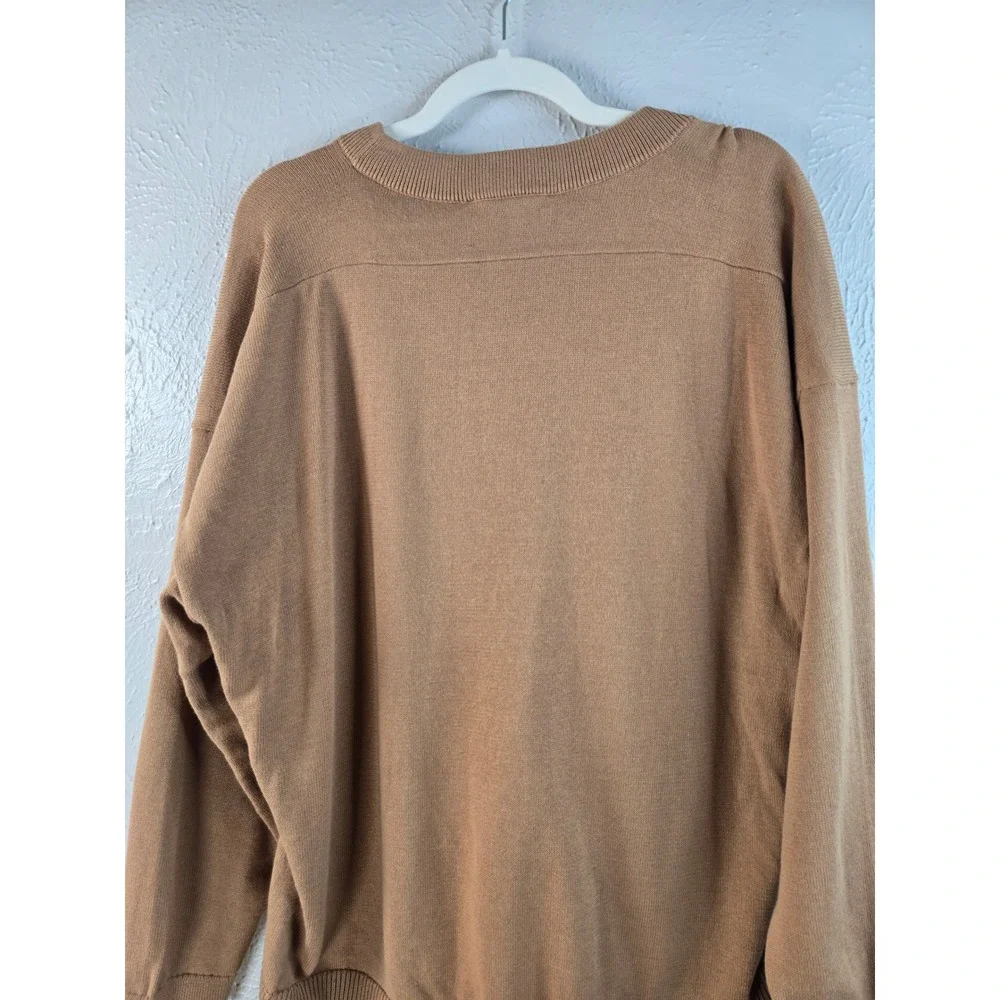Michael Kors Sweater XL Brown Oversized Slouchy High Low Crew Neck Pullover Knit